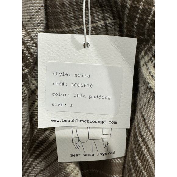 NWT Beach Lunch Lounge Brown Plaid Flannel Shacket Shirt Zip Jacket Womens Small - Picture 12 of 12